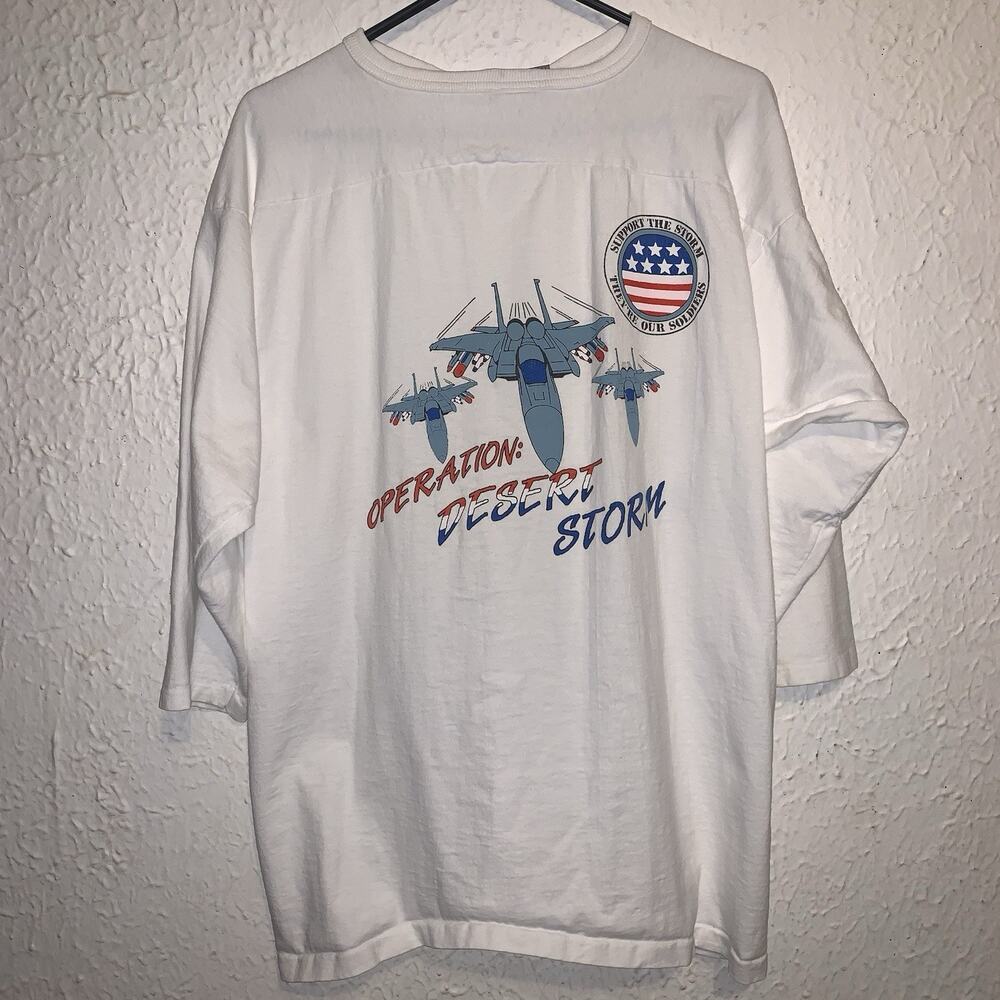 Vintage 90s Operation Desert Storm Pow Mia H. Wolf Sons 3/4 Length Shirt XL USA